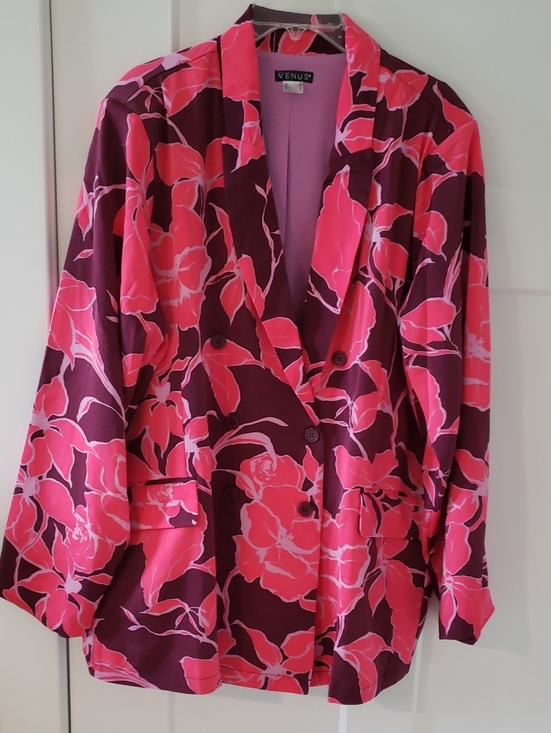 VENUS Jackets & Blazers - NEW VENUS Maroon Blazer with Bright Pink Floral Print Lined Fall's Popular Color